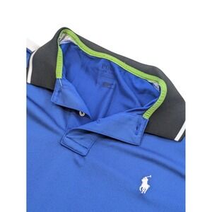 Polo Ralph Lauren Performance Polo Shirt Men L Blue Pique‎ White Pony